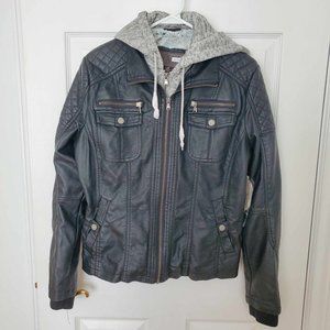 YMI Hooded Vegan Leather Jacket